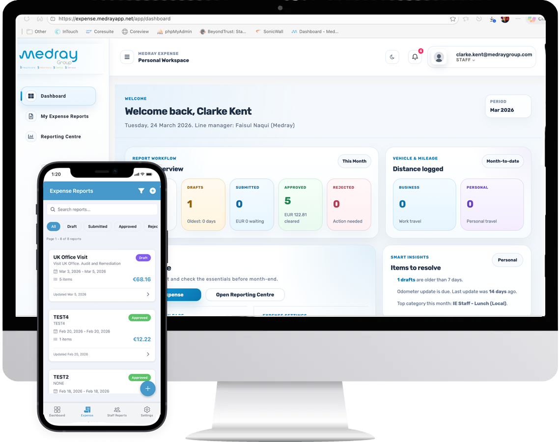 Medray Expense shown across laptop and mobile devices